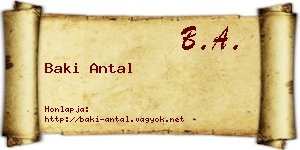 Baki Antal névjegykártya